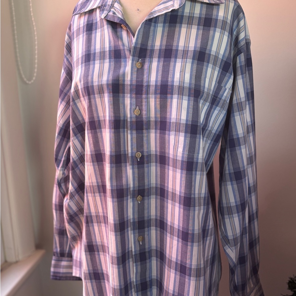 London Fog Blue and White Plaid Button Down Shirt